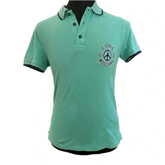 Love Moschino Mens Slim Fit Peace Sign Logo Polo Shirt Size Medium - Picture 1 of 9